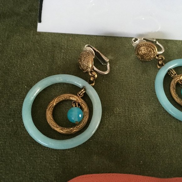 Stephen Dweck Bronze and Amazonite Clip Earrings - Picture 7 of 10